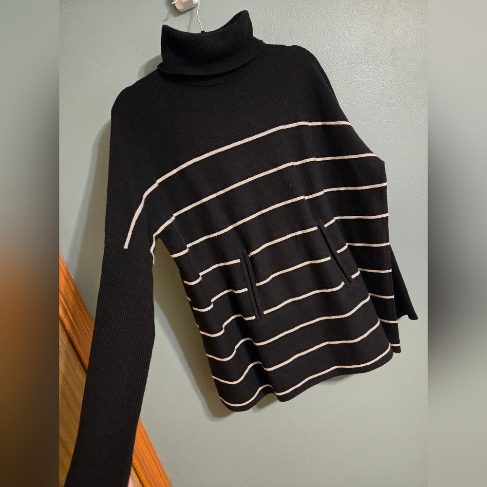 Garnet Hill Wool/cashmere Striped Turtleneck Sweater